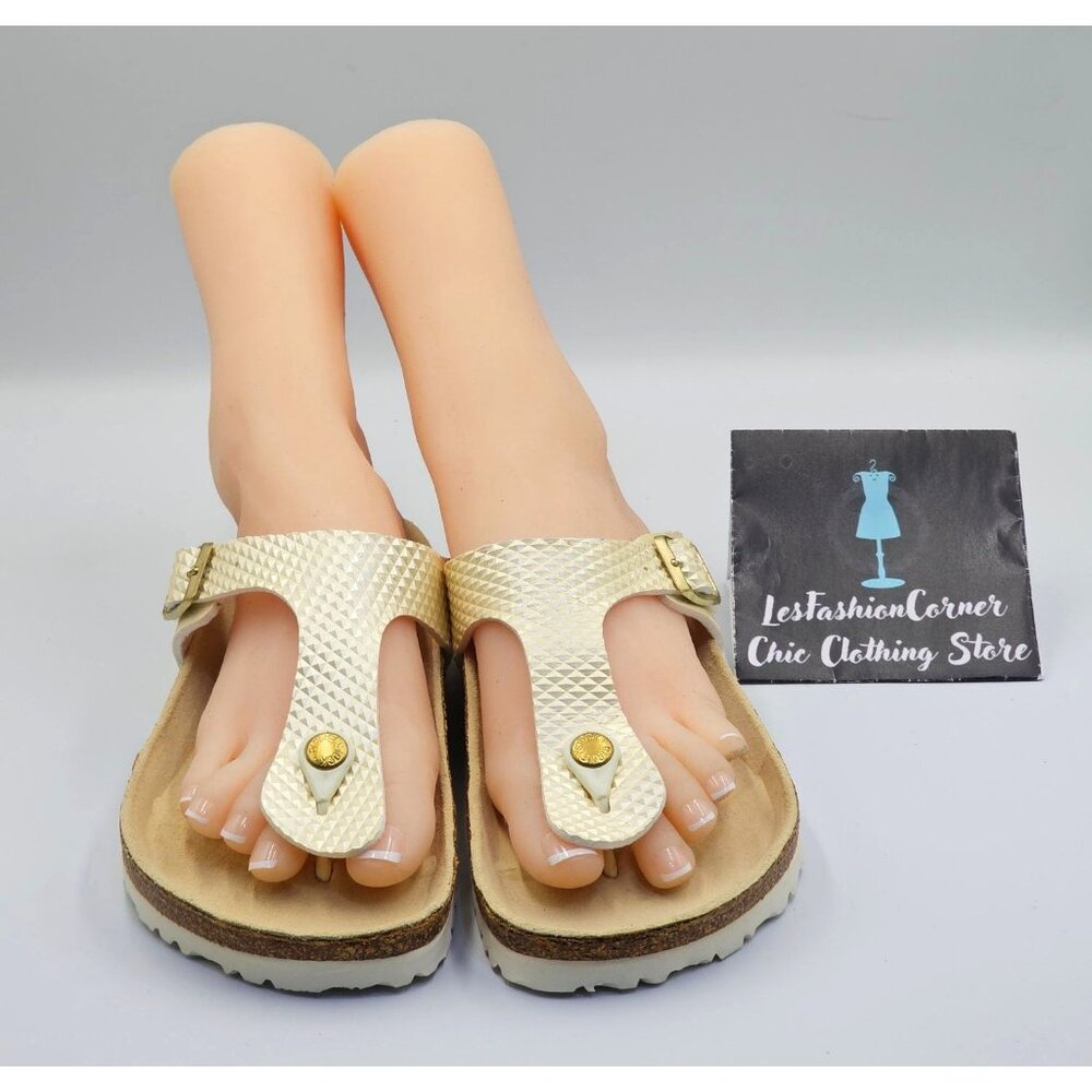 Papillio By Birkenstock Women's Gold Textured Thong Style Sandals Sz 7 (38) 2708 - Picture 10 of 16